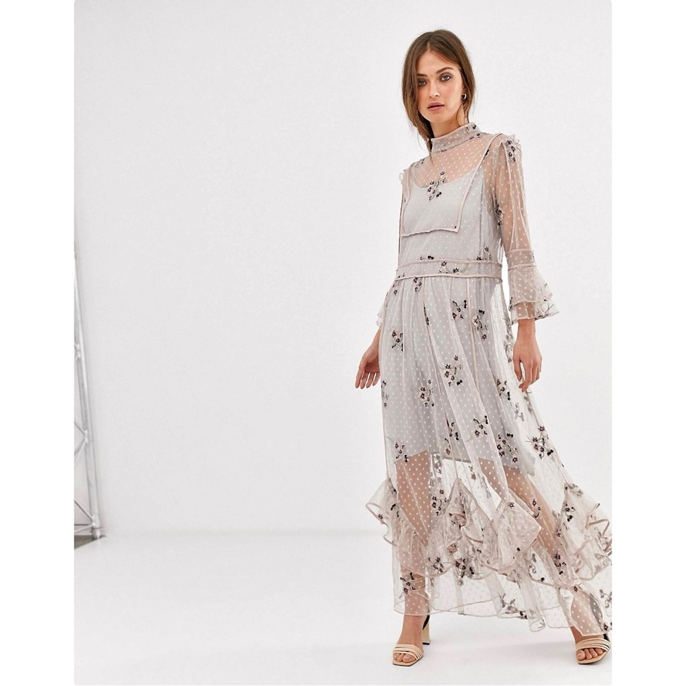 NWT We Are Kindred Maryjane Lilac Pink Sheer Floral Embroidered Maxi Dress sz 6 - Picture 8 of 15